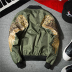 Men's Spring Hip Hop Gold Wings Embroidered Bomber Jacket
