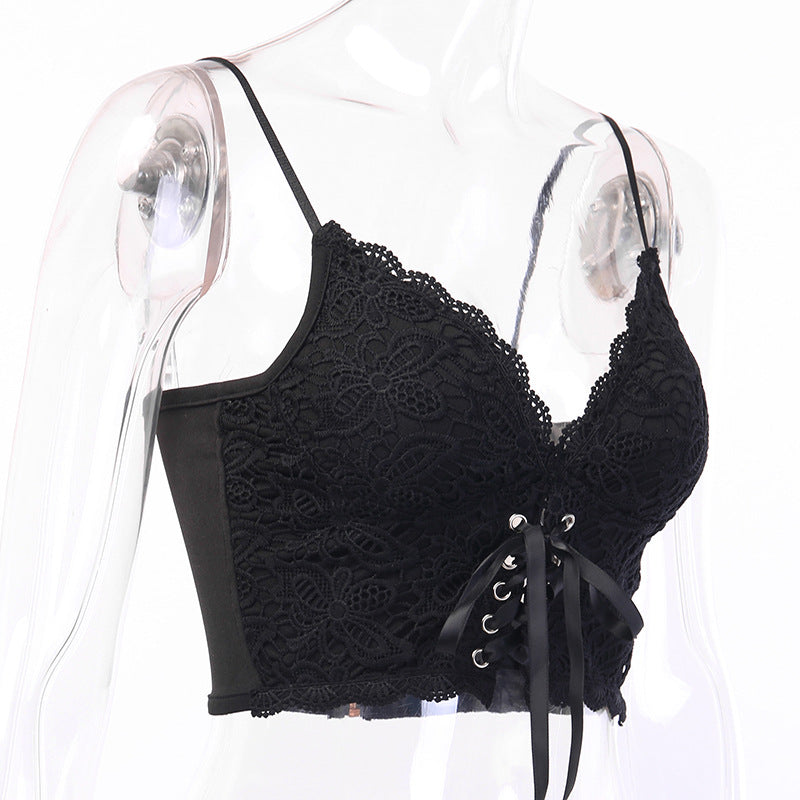 Lace-Up Crochet Bralette Camisole