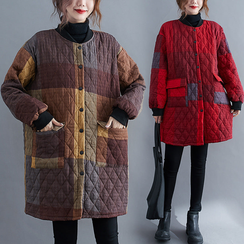 Large Loose Fit Mid-Length Quilted Cotton Jacket