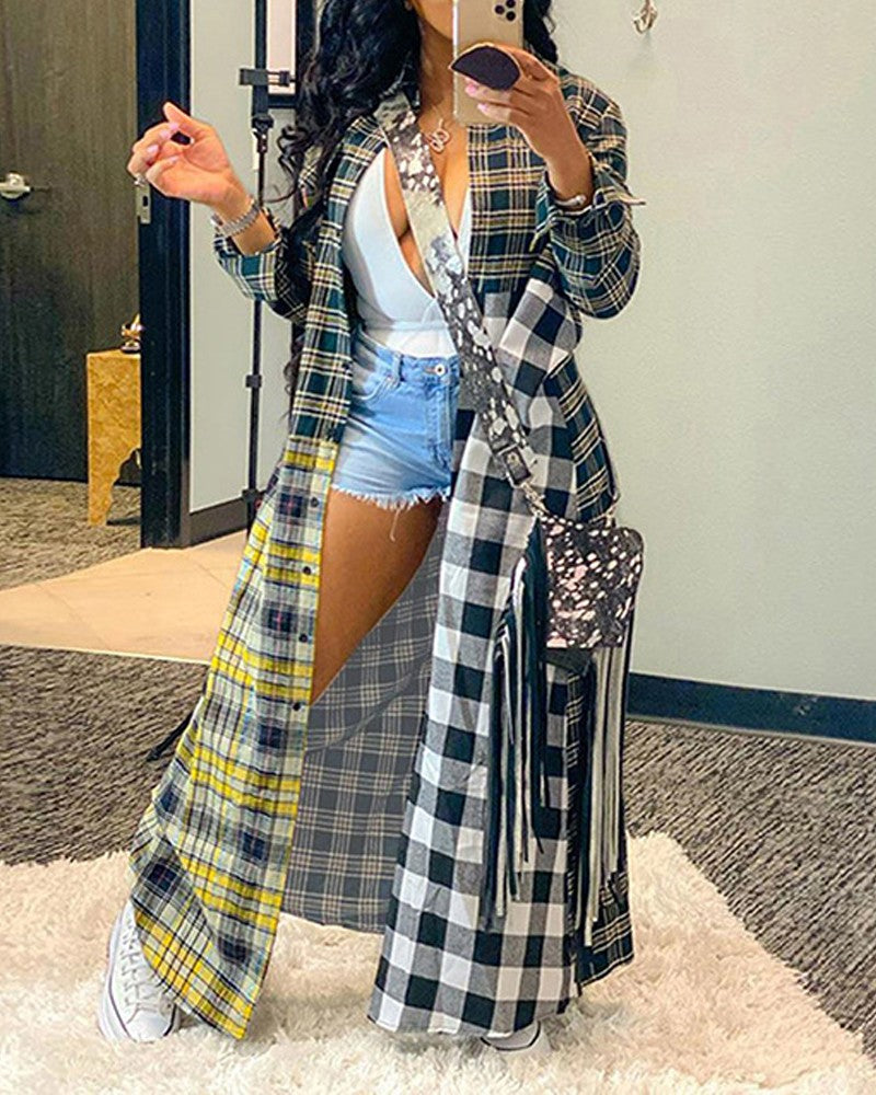 New Long Plaid Coat Shirt in Fashion Casual Style