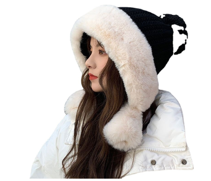 Warm Fleece Knitted Rabbit Fur Hat for Large Heads | Embroidered Cap