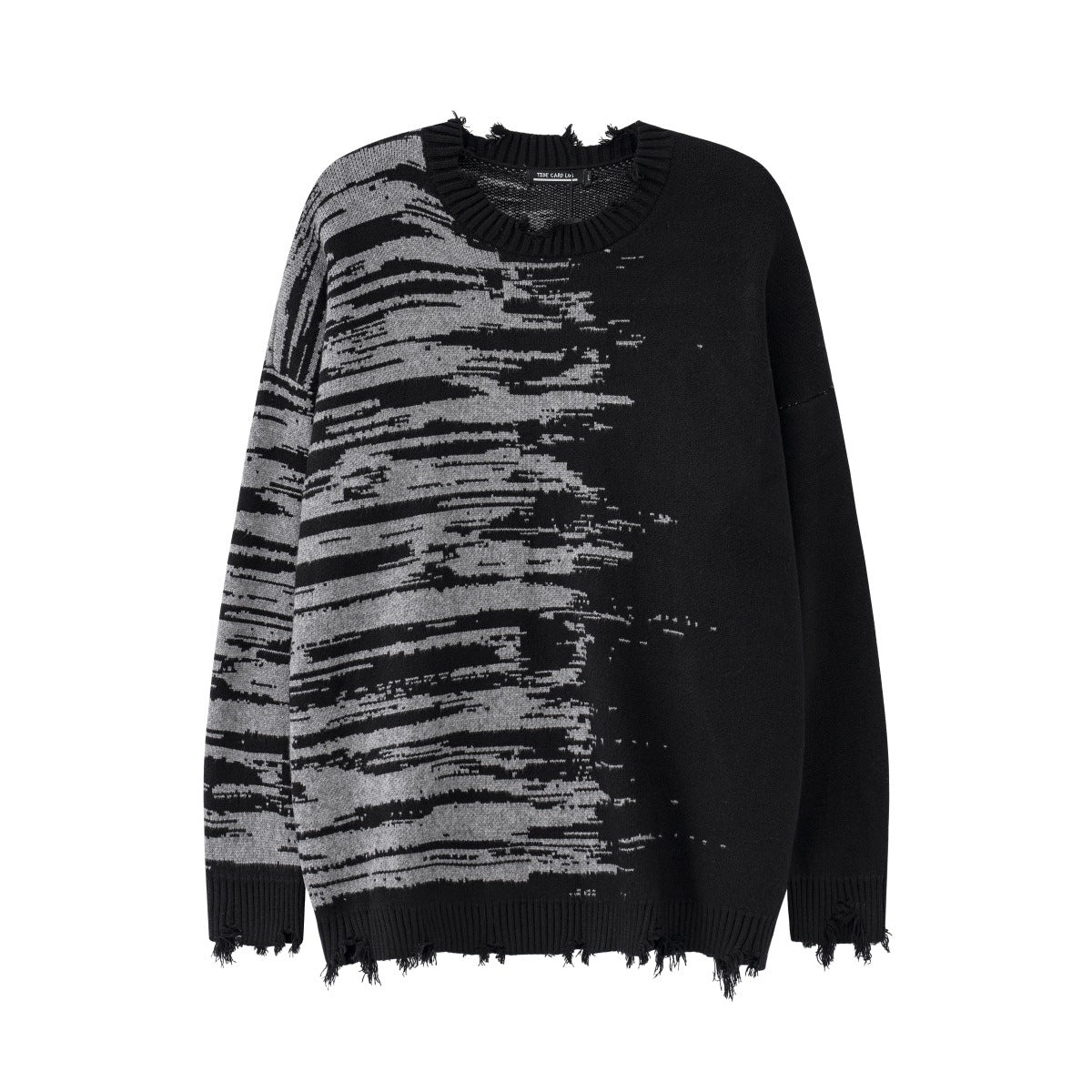 Zebra Pattern Ripped Tassel Loose Neck Knit Sweater