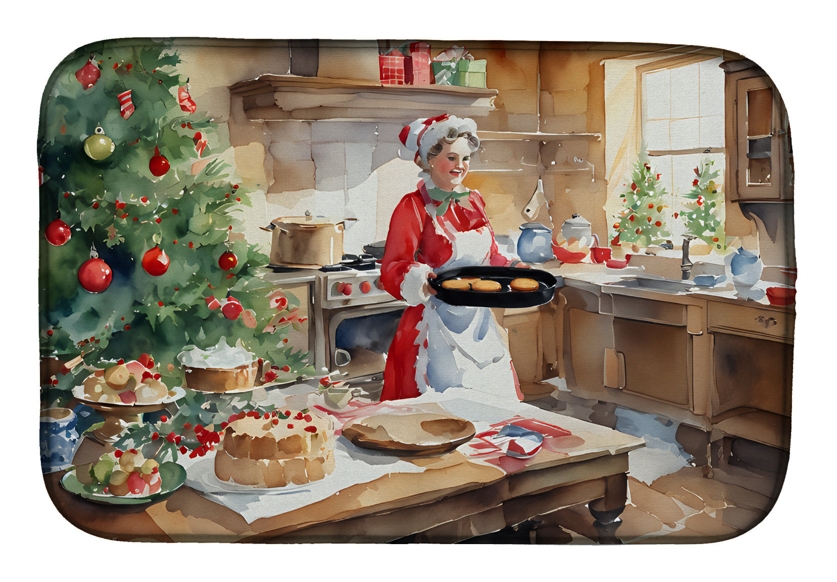 Cookies with Santa Claus Mrs. Claus Dish Drying Mat