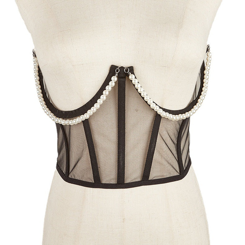 European Style Pearl Chain Vest with Corset Design