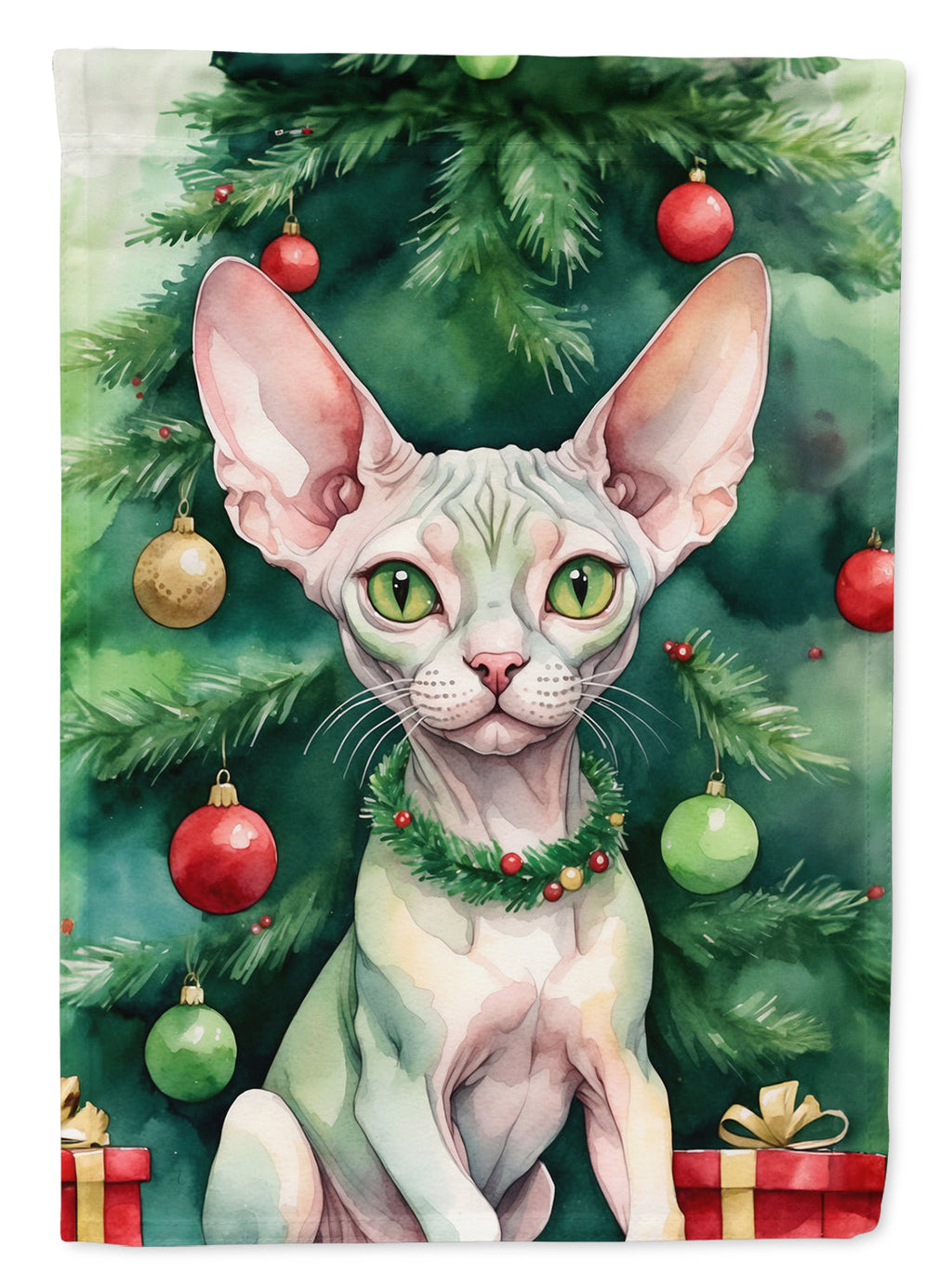 Minskin Cat By the Christmas Tree Garden Flag