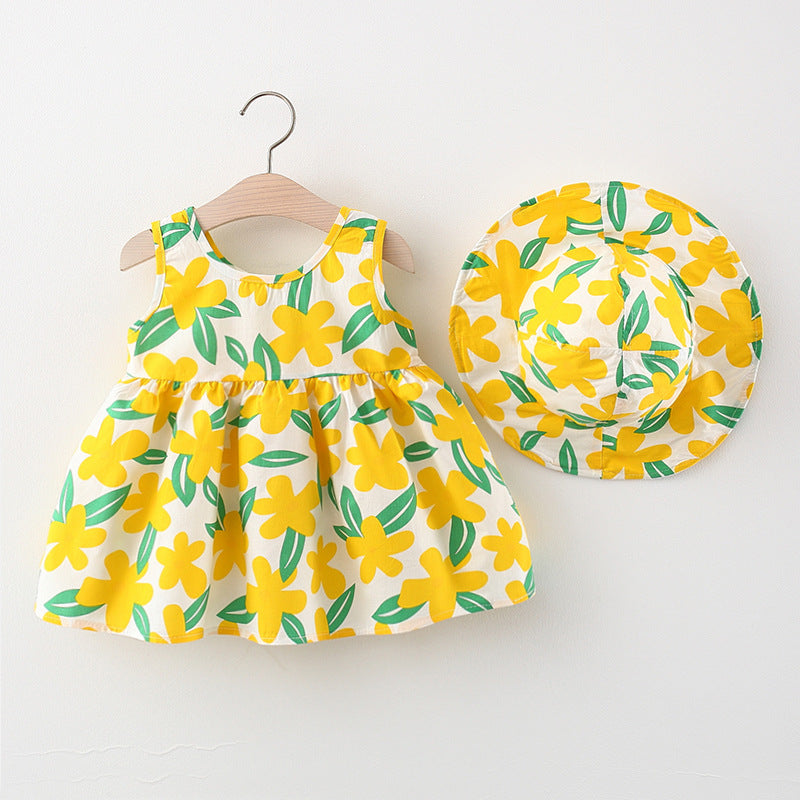 Children's Summer Sleeveless Flower Dress with Hat
