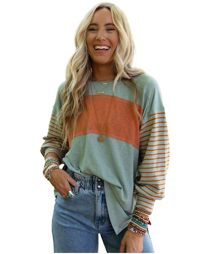 Casual Striped Long-Sleeved Women's Hoodie Top | Streetwear