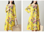 Cotton Linen Dress, Ethnic Style Mid-Length Dress