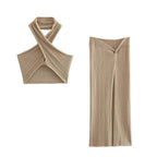 2023 Summer Cross Neck Halter Top and Skirt Set
