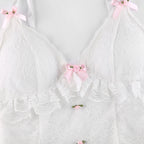 Gothic Lace Bowknot White Cropped Top for Women