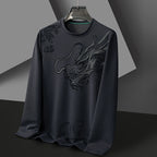Men's Round Neck Long Sleeve Hoodie with Dragon Print | Streetwear