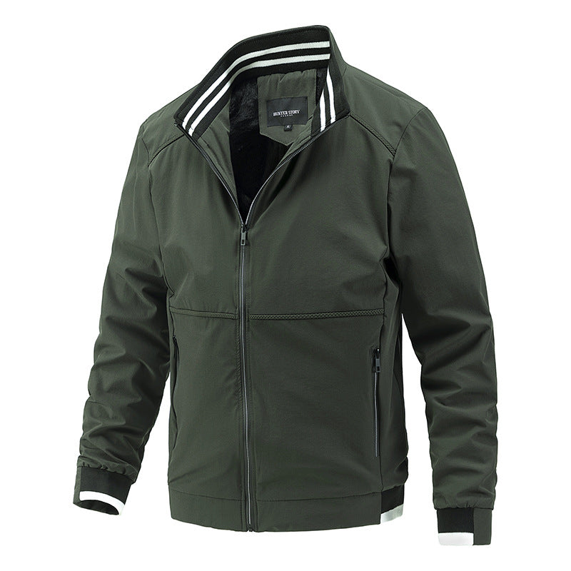 Men's Casual Windbreaker Jacket with Stand-up Collar