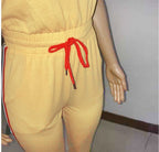 Striped Corset Jumpsuit with Waist Tie (One Piece)