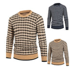 Solid Plaid Round Neck Pullover Sweater for Men | Streetwear