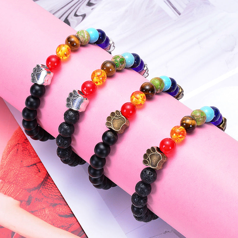 Dog Paw Chakra Lava Rock Beaded Bracelet