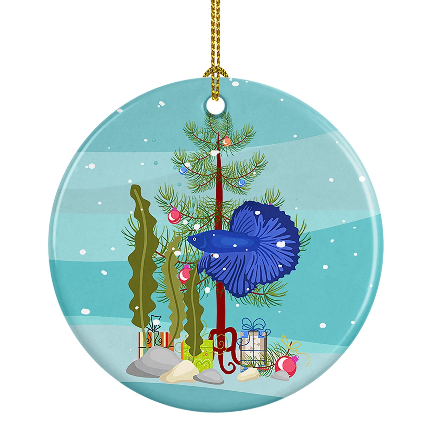 Super Delta Tail Betta Merry Christmas Ceramic Ornament