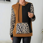 Leopard Print Color Block Long Sleeve Hoodie | Streetwear