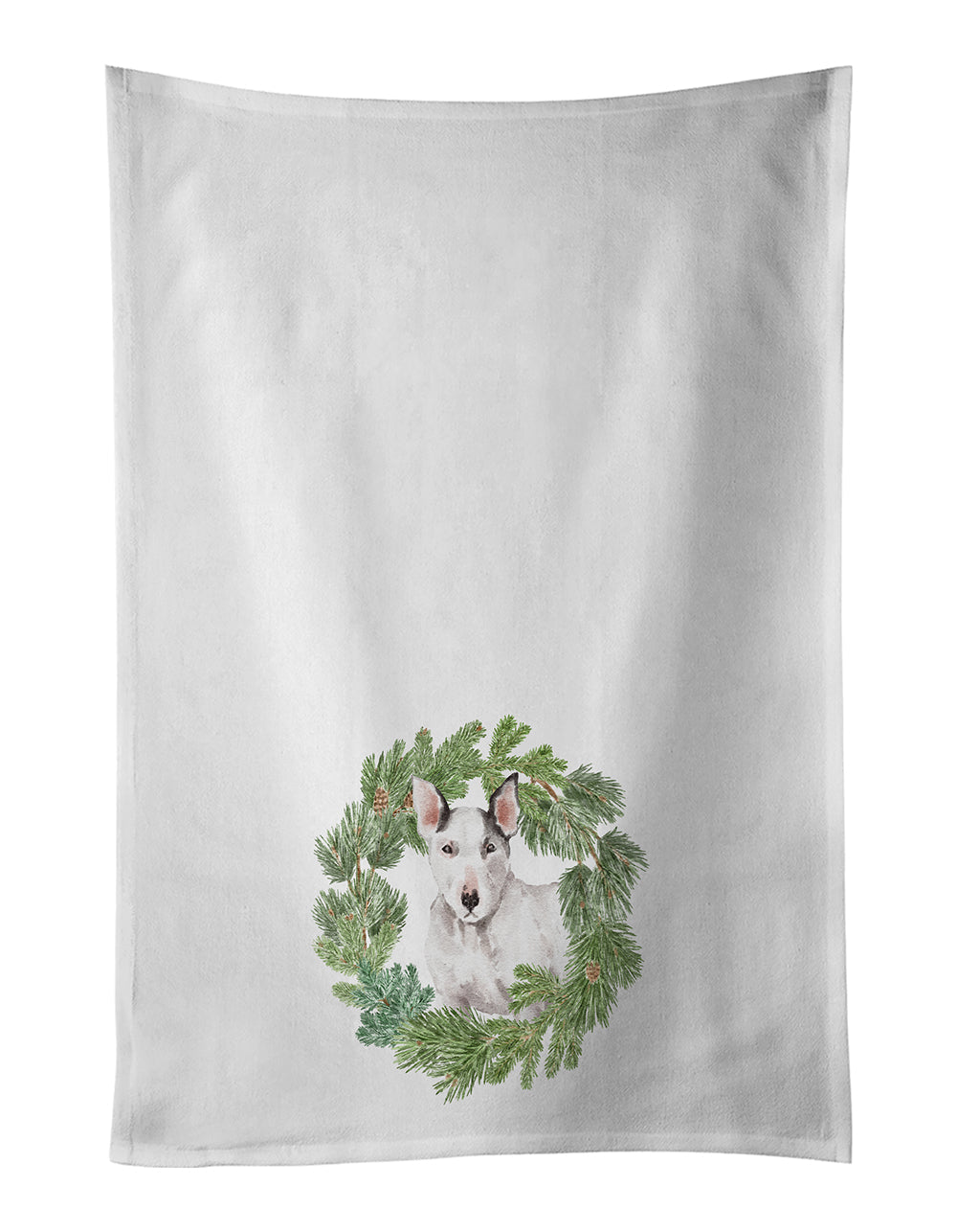 Bull Terrier White Christmas Wreath Kitchen Towel Set of 2