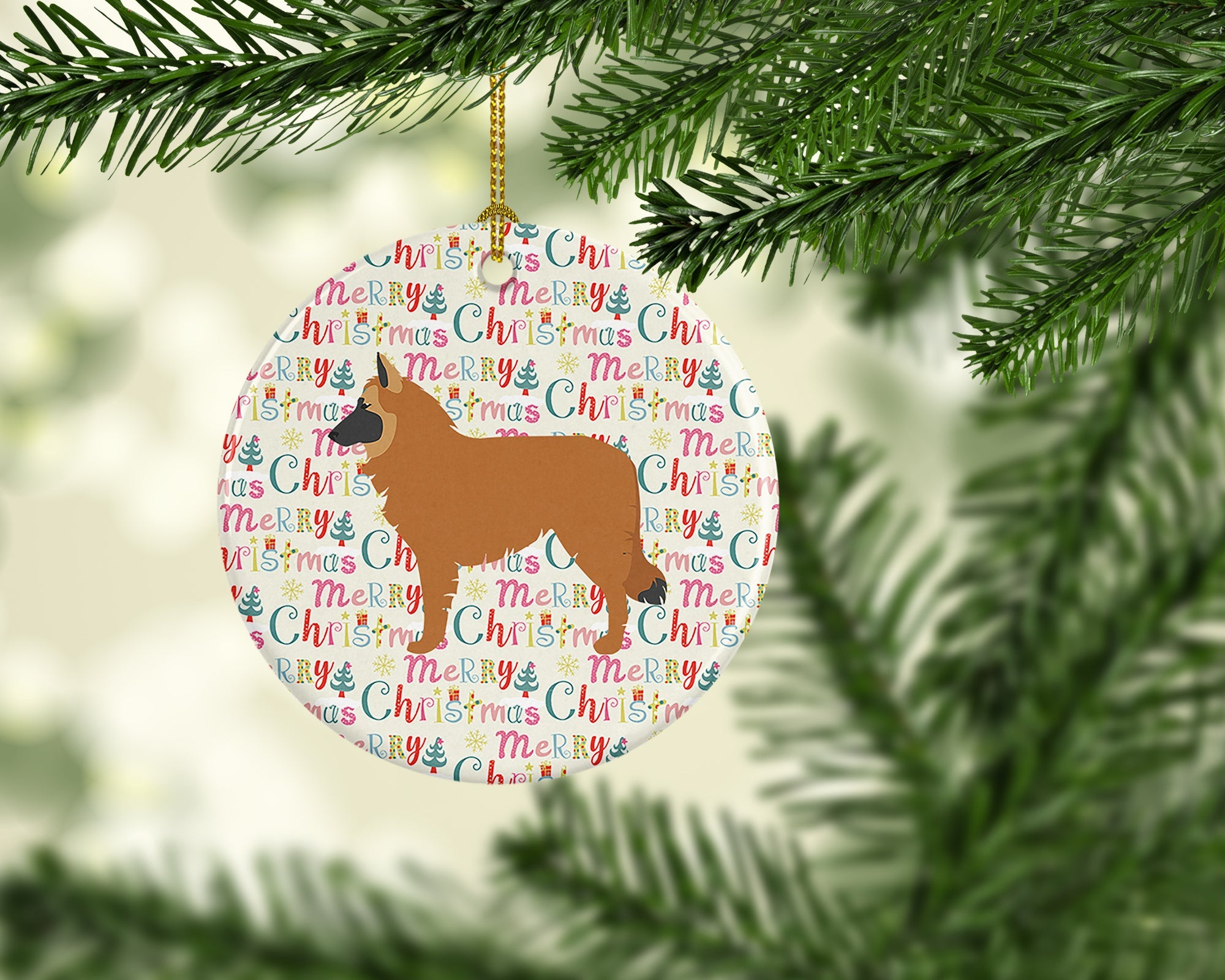 Belgian Shepherd Merry Christmas Ceramic Ornament