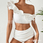 Solid Color High Waist Ruffle Bikini Swimwear 2024