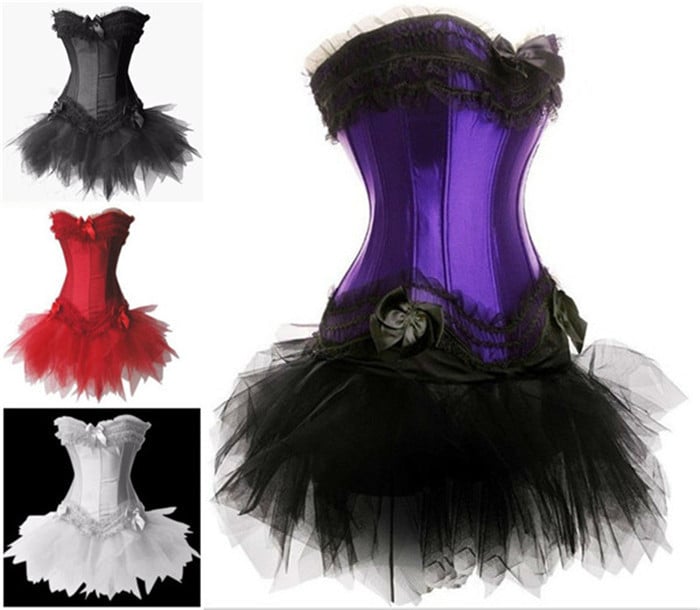 White Burlesque Lace Up Corset Bustier with TUTU Skirt