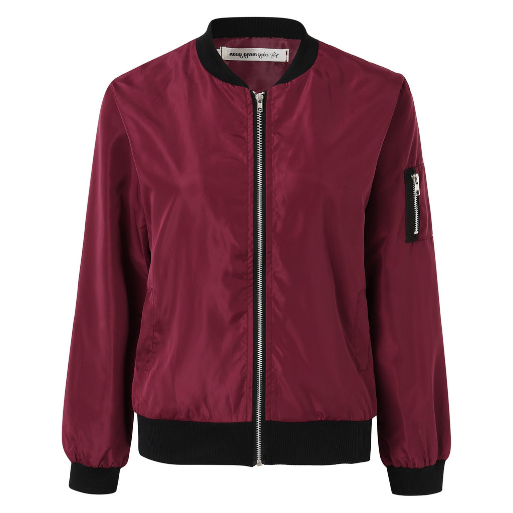 Fashionable Women's Solid Color Bomber Jacket for Casual Wear
