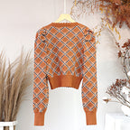 New Long Sleeve V-Neck Cropped Knit Cardigan