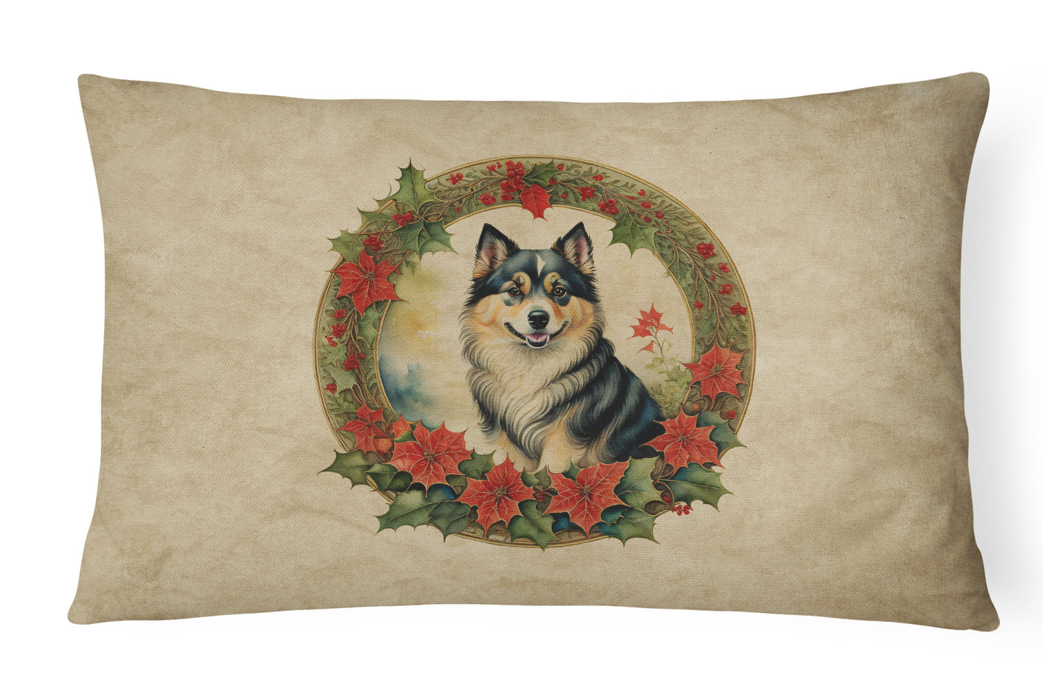 Finnish Lapphund Christmas Flowers Throw Pillow