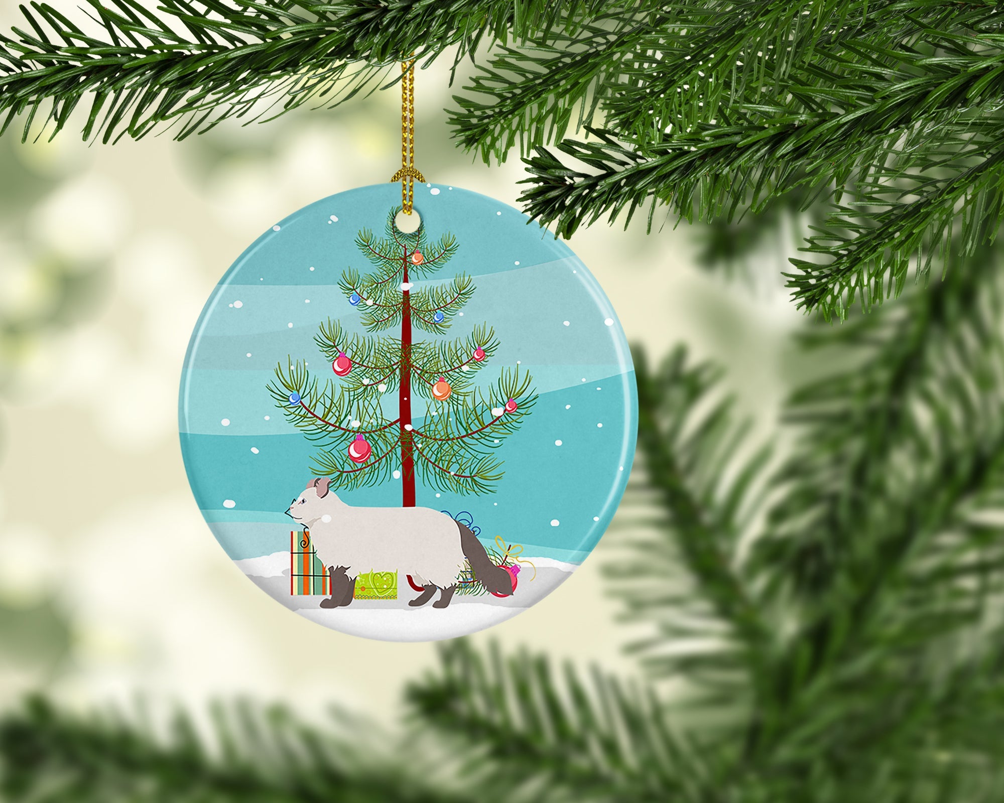 American Curl Cat Christmas Ceramic Ornament