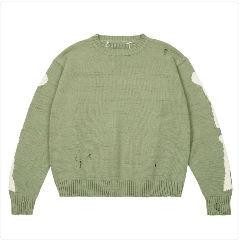 Skull Pattern Loose Fit Jacquard Knit Long Sleeve Sweater