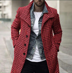 Fashion Plaid Lapel Mid-Length Single-Breasted Coat