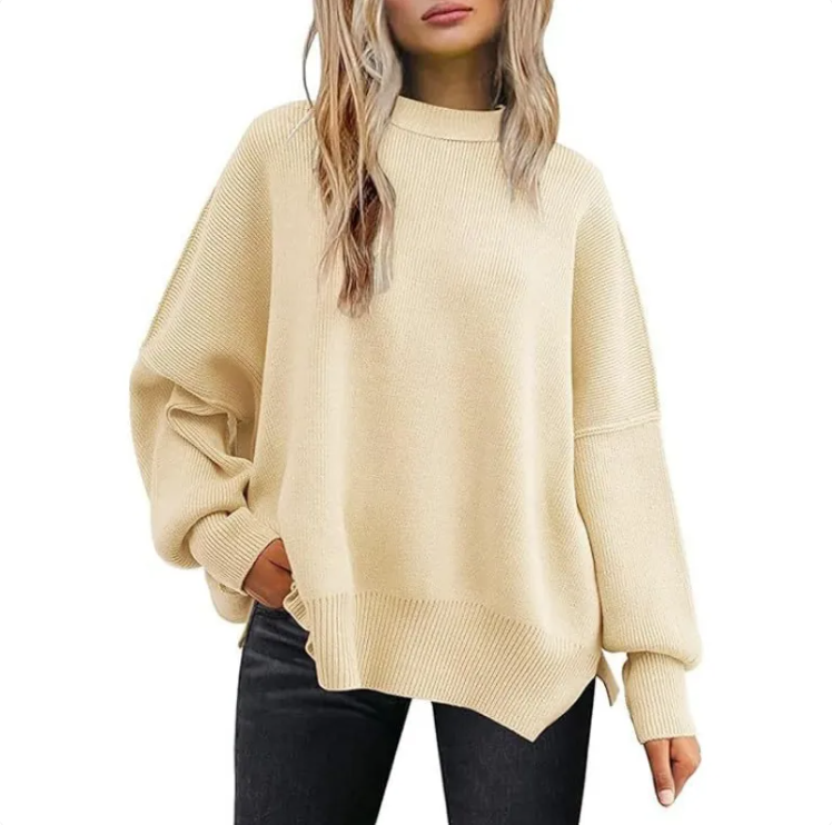 Women's Cozy Knitted Pullover with Side Slit – Chic & Comfortable | Streetwear