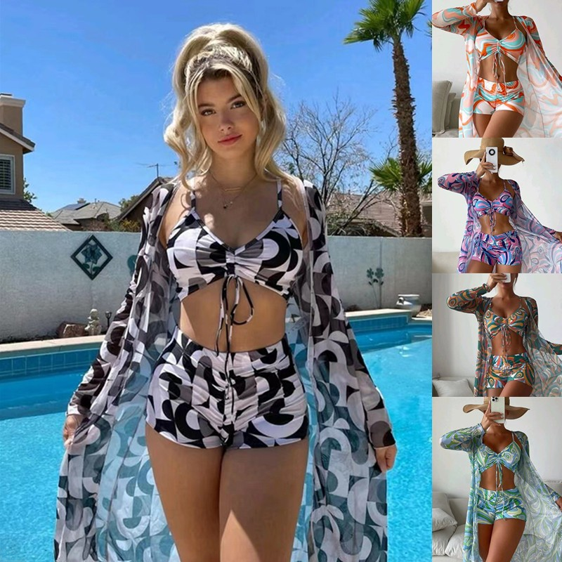 2023 New Women's 3-Piece Bikini Set with Print