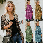 V-neck Long Sleeve Leopard Print Jacket