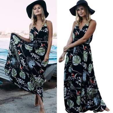 Bohemian Print Beach Sundress with Spaghetti Straps