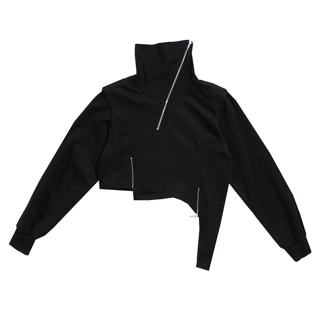 Diagonal Zip Turtleneck Long-Sleeved Sweatshirt | Streetwear