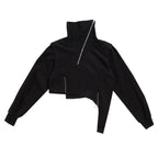 Diagonal Zip Turtleneck Long-Sleeved Sweatshirt | Streetwear