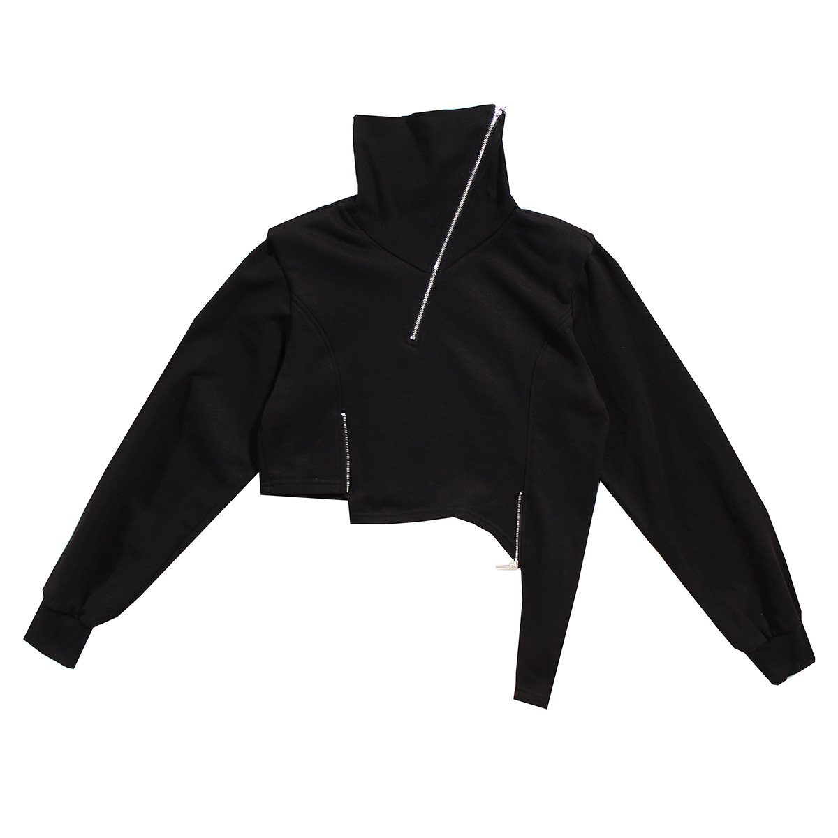Diagonal Zip Turtleneck Long-Sleeved Sweatshirt | Streetwear