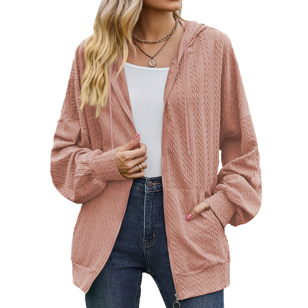 Women's V-neck Zipper Loose Sweater Coat