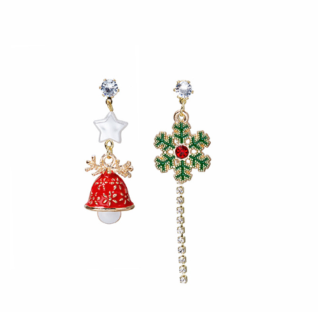Vintage Christmas Snowflake Bell Tassel Earrings (1 Pair)
