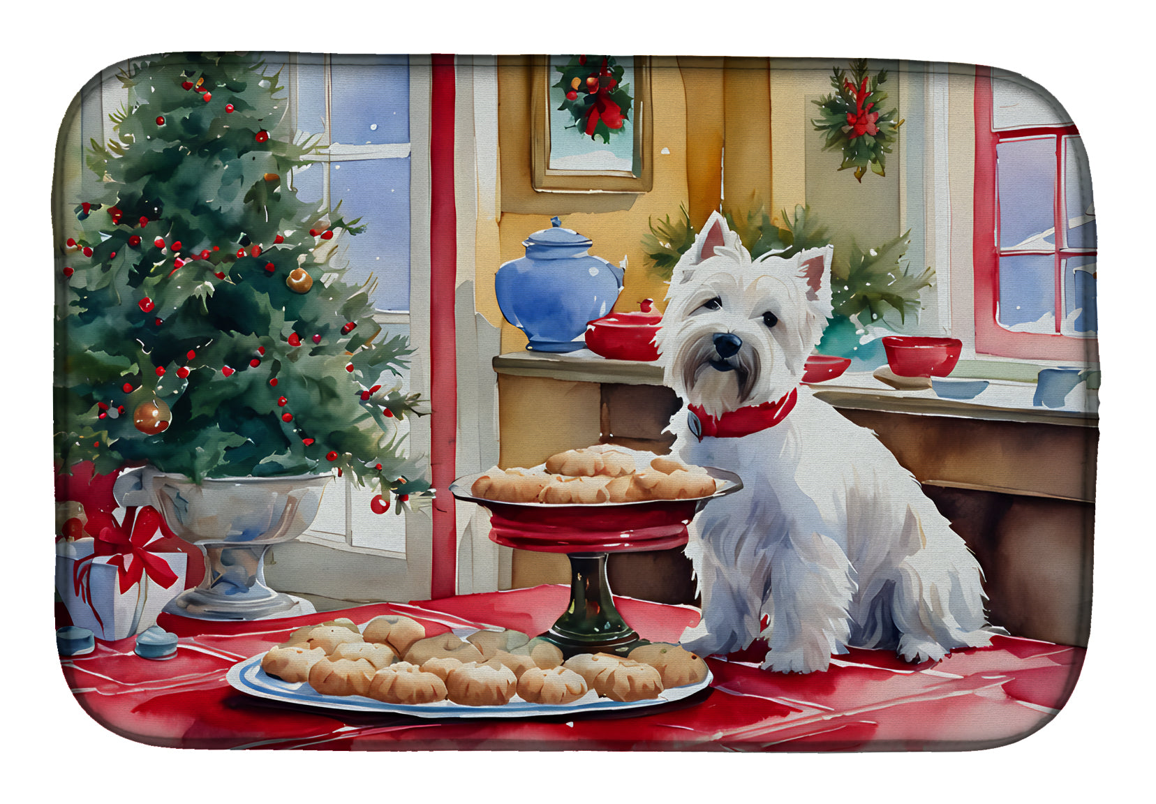 Westie Christmas Cookies Dish Drying Mat