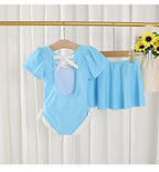 3Pcs Girls Bikini Set with Ruffle Skirt and Caps