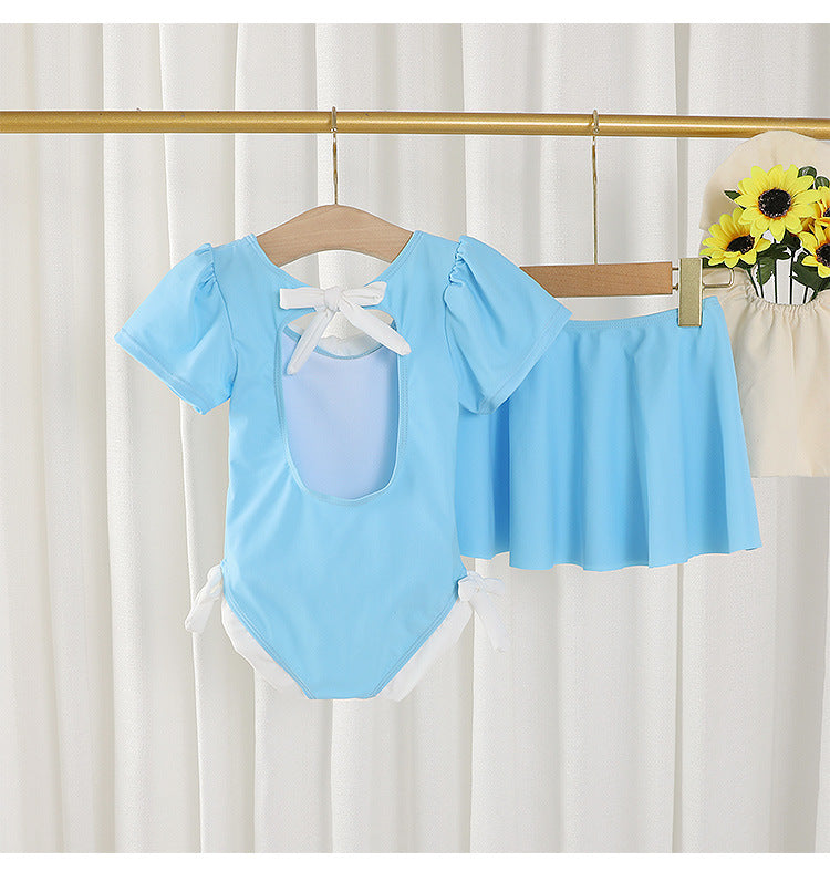 3Pcs Girls Bikini Set with Ruffle Skirt and Caps