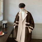 Men's Tweed Trench Coat Casual Fashion Splicing Jacket