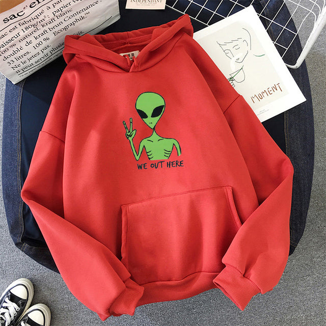 Alien WE OUT HERE Print Oversized Hoodie for Women | Streetwear