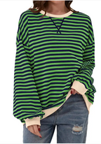 Loose Striped Long Sleeve T-shirt Casual Pullover Sweater For Womens Clothing | Streetwear