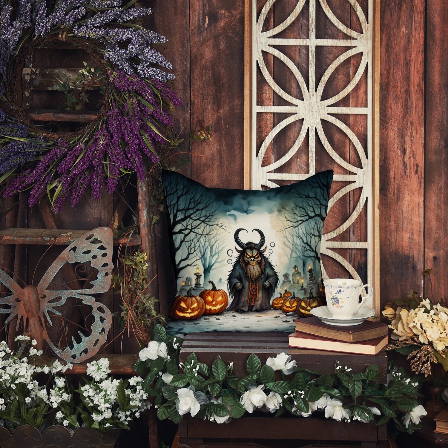 Krampus The Christmas Demon Spooky Halloween Throw Pillow