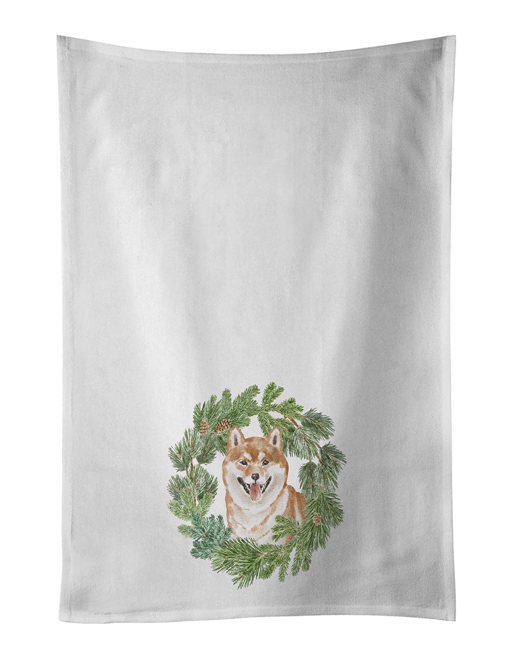 Shiba Inu Smiling Christmas Wreath Kitchen Towel Set of 2