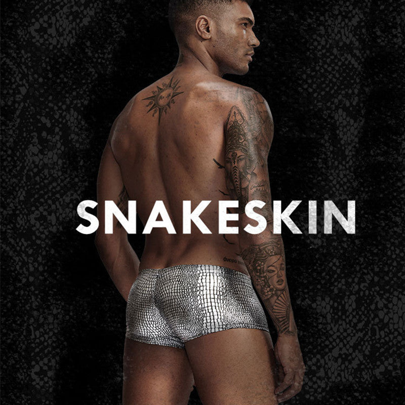 Men's Metallic Snakeskin Low-Waist Boxer Trunks