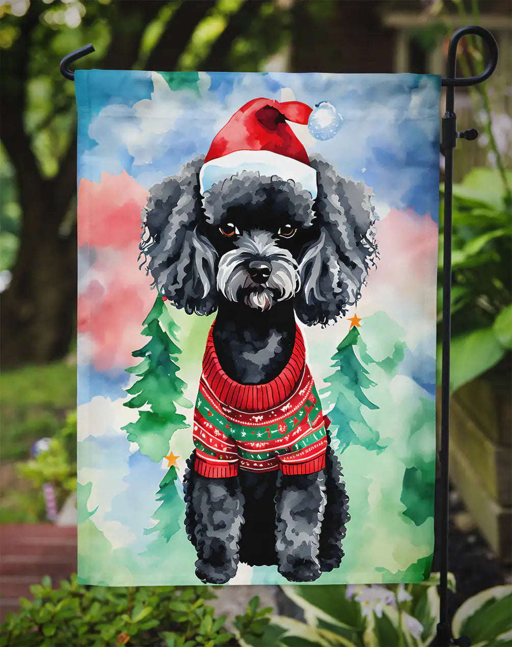 Poodle Christmas Garden Flag